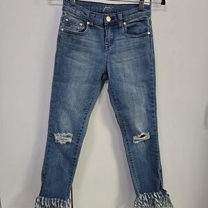 Pinc Blue Cropped Jeans with Fringe Hem